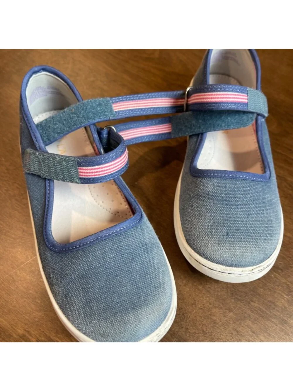 L'amour Jenna Mary‎ Jane Flat Girls Size 13 Chambray Blue Hook and Loop Closure